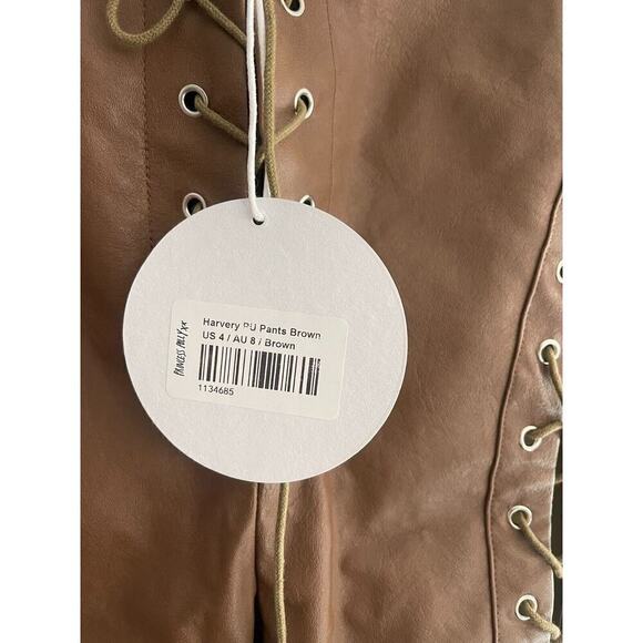 Princess Polly Pants 4 Harvey Faux Leather Lace Up High Rise Brown Flare NEW - Picture 7 of 10